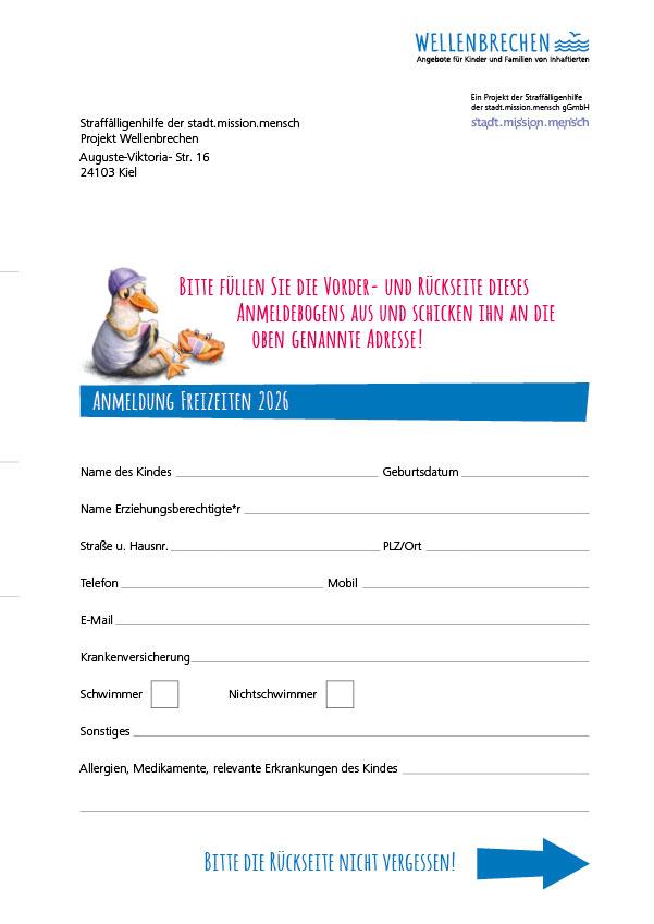 Anmeldebogen Freizeiten 2026