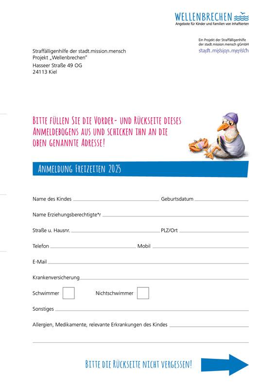 Anmeldebogen Freizeiten 2024