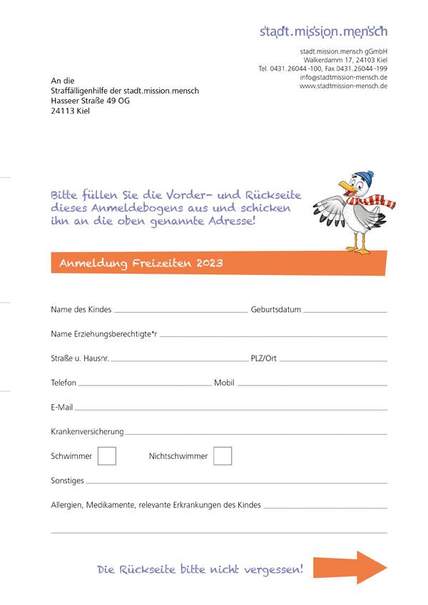 Anmeldebogen Freizeiten 2023